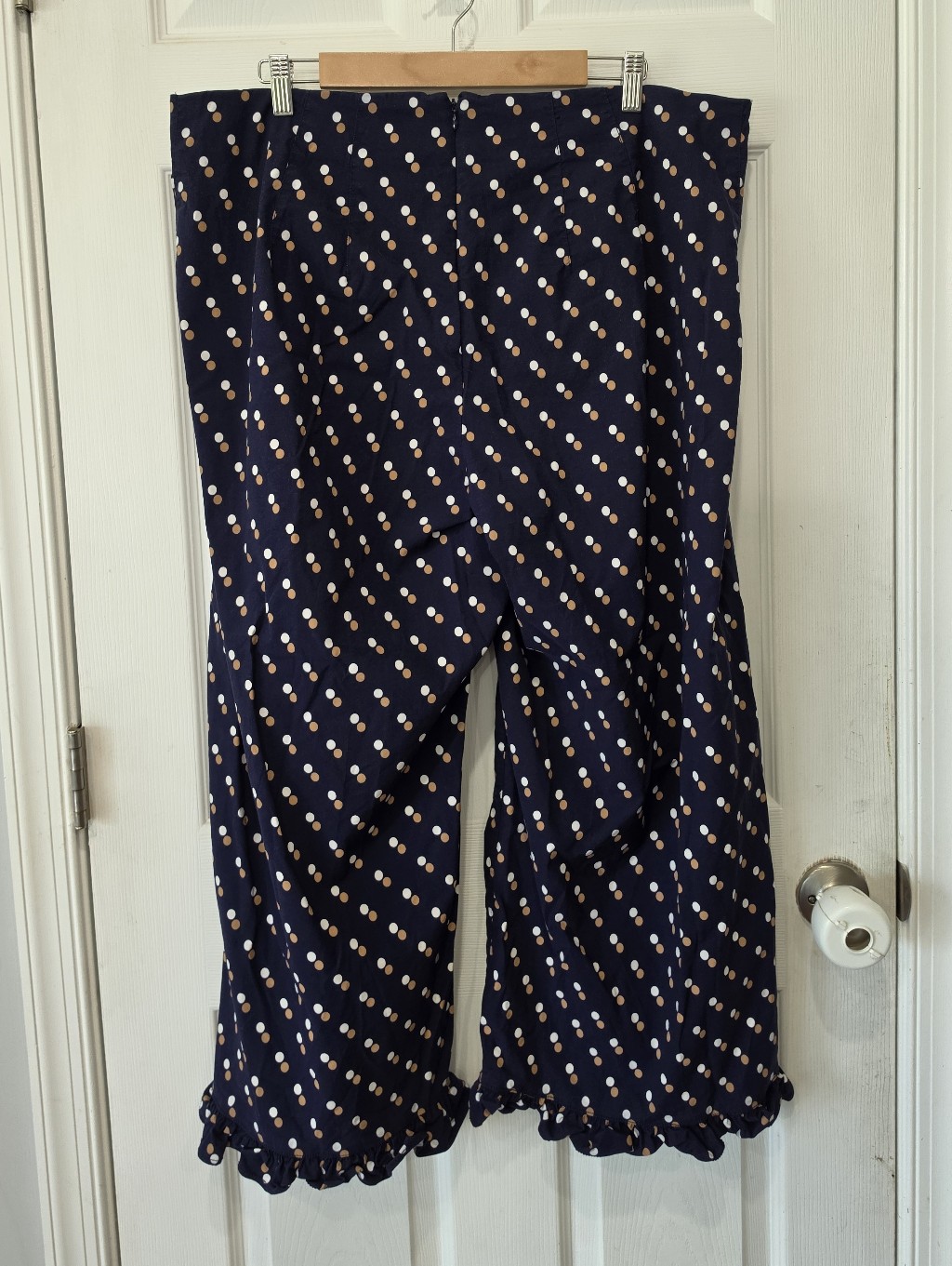 Anthropologie Maeve Colette Ruffle Hem Crop Wide Leg Pants Navy Blue Dot Sz 18w — image 6 of 8